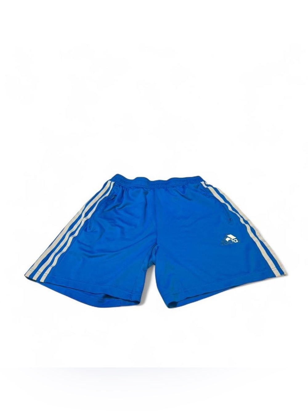 Distressed Adidas Men's Blue Athletic Shorts with Side Stripes